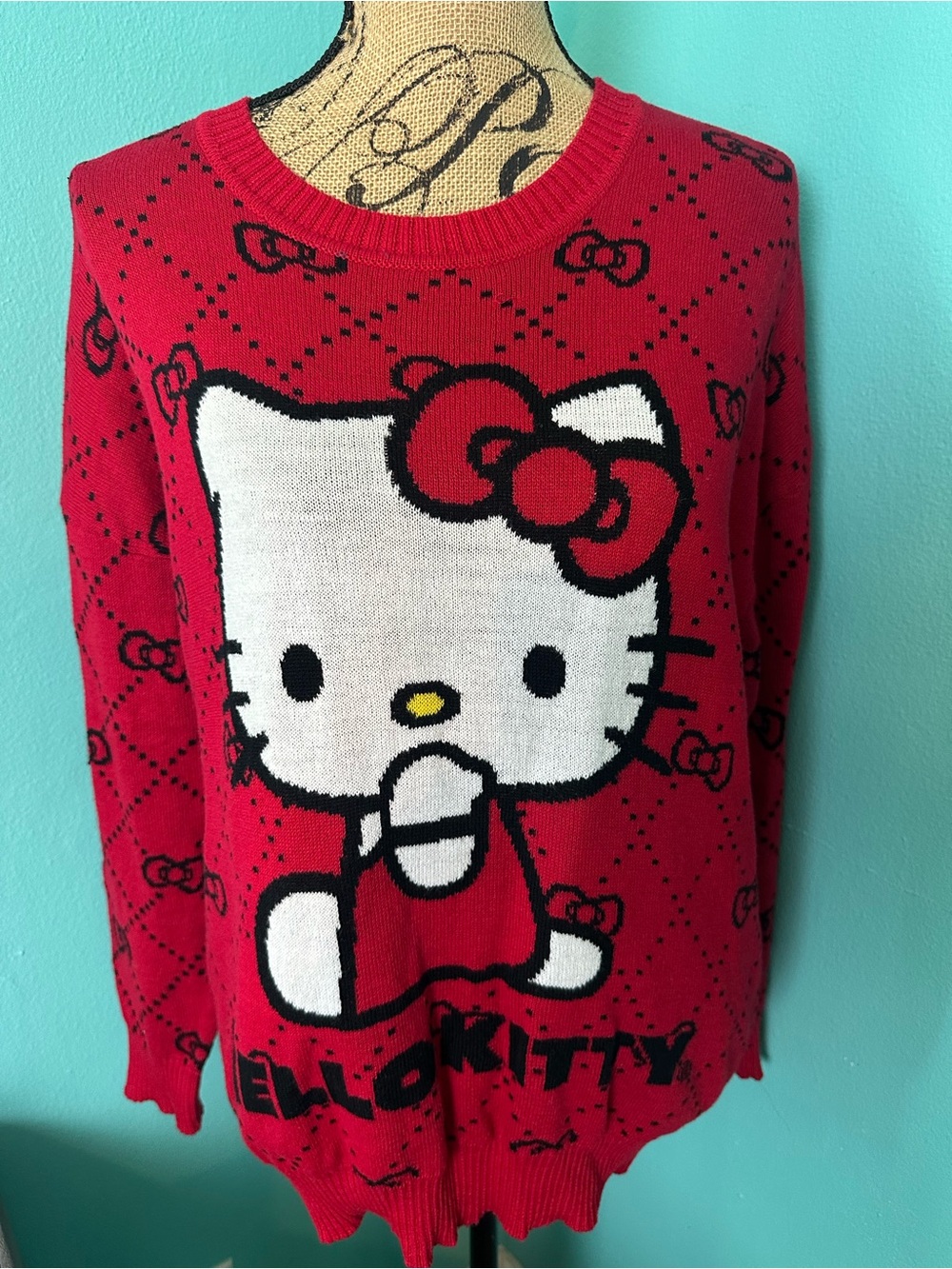 #191 Hello Kitty by Sanrio Red Graphic Knit Sweater L